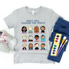 Load image into Gallery viewer, Girls Will Change the World Famous Women Kids&#39; T-Shirt - feminist doodles
