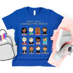 Girls Will Change the World Famous Women Kids' T-Shirt - feminist doodles