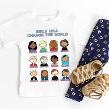 Load image into Gallery viewer, Girls Will Change the World Famous Women Kids&#39; T-Shirt - feminist doodles
