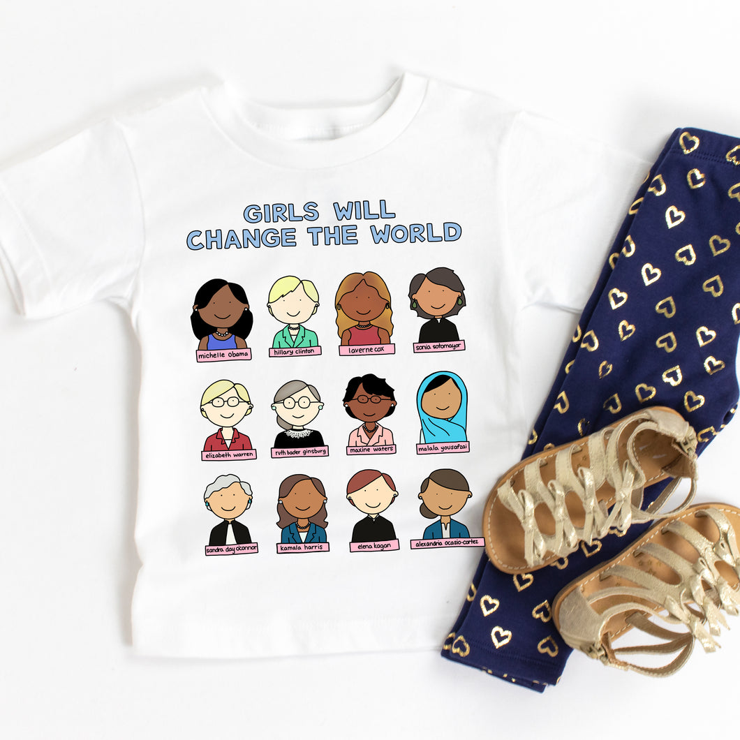 Girls Will Change the World Famous Women Kids' T-Shirt - feminist doodles