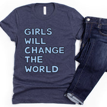 Load image into Gallery viewer, Girls Will Change the World Adult T-Shirt - feminist doodles

