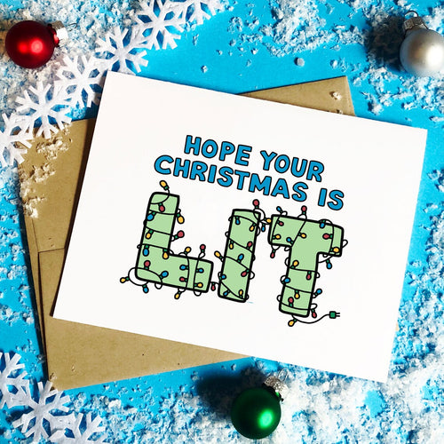 Hope Your Christmas is Lit Holiday Card - feminist doodles