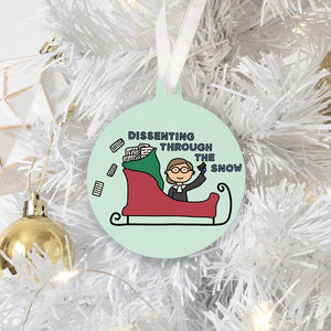 Ruth Bader Ginsburg Dissenting Through the Snow Christmas Ornament - feminist doodles