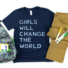 Load image into Gallery viewer, Girls Will Change the World Kids&#39; T-Shirt - feminist doodles
