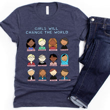 Load image into Gallery viewer, Girls Will Change the World Adult T-Shirt - feminist doodles
