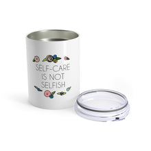 Load image into Gallery viewer, Self Care is Not Selfish 10 oz Metal Thermos - feminist doodles
