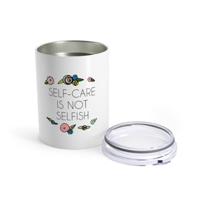 Self Care is Not Selfish 10 oz Metal Thermos - feminist doodles