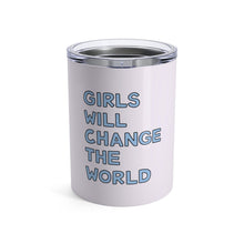 Load image into Gallery viewer, Girls Will Change the World 10 oz Metal Thermos - feminist doodles
