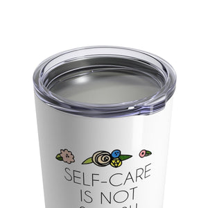 Self Care is Not Selfish 10 oz Metal Thermos - feminist doodles