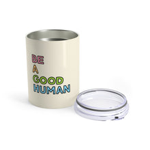 Load image into Gallery viewer, Be a Good Human 10 oz Metal Thermos - feminist doodles
