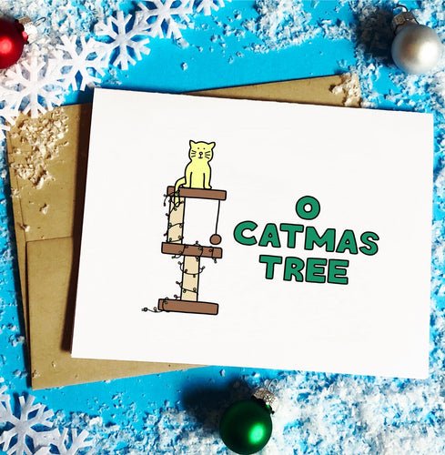 O Catmas Tree Holiday Card - feminist doodles