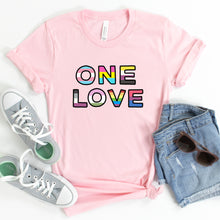 Load image into Gallery viewer, One Love Pride Flags Adult T-Shirt - feminist doodles
