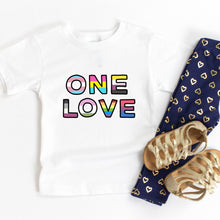 Load image into Gallery viewer, One Love Pride Flags Kids&#39; T-Shirt - feminist doodles
