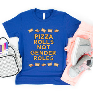 Pizza Rolls Not Gender Roles Kids' T-Shirt - feminist doodles