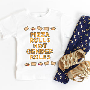 Pizza Rolls Not Gender Roles Kids' T-Shirt - feminist doodles