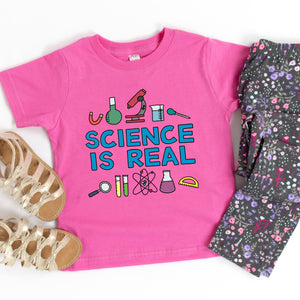 Science is Real Kids' T-Shirt - feminist doodles