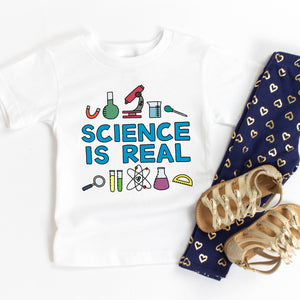 Science is Real Kids' T-Shirt - feminist doodles