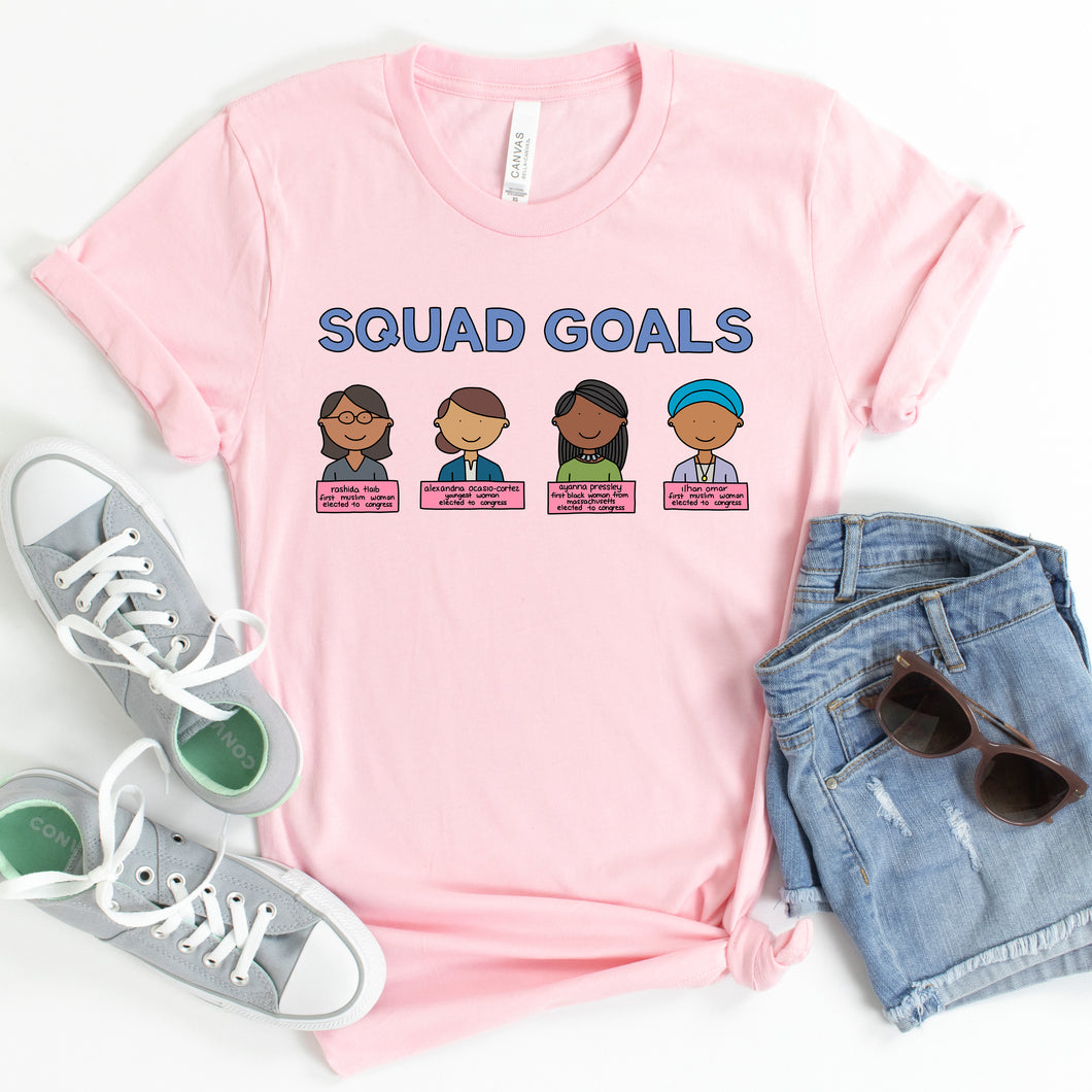 Squad Goals AOC, Rashida Tlaib, Ayanna Pressley, and Ilhan Omar Adult T-Shirt - feminist doodles